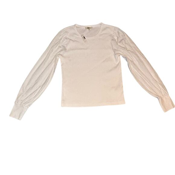 Madewell White Ribbed Puff Sleeve Top Medium Slim Fit Long Sleeve NWT - Picture 5 of 10